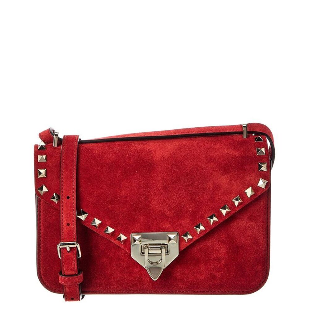 Valentino Rockstud Small Suede Shoulder Bag, Red